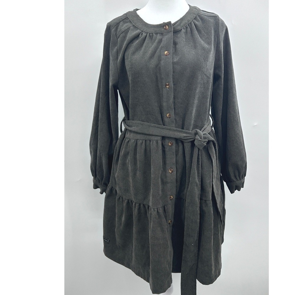 Simply Southern Womens Gray Corduroy Tiered Belted Button Front Dress Small - Picture 2 of 13